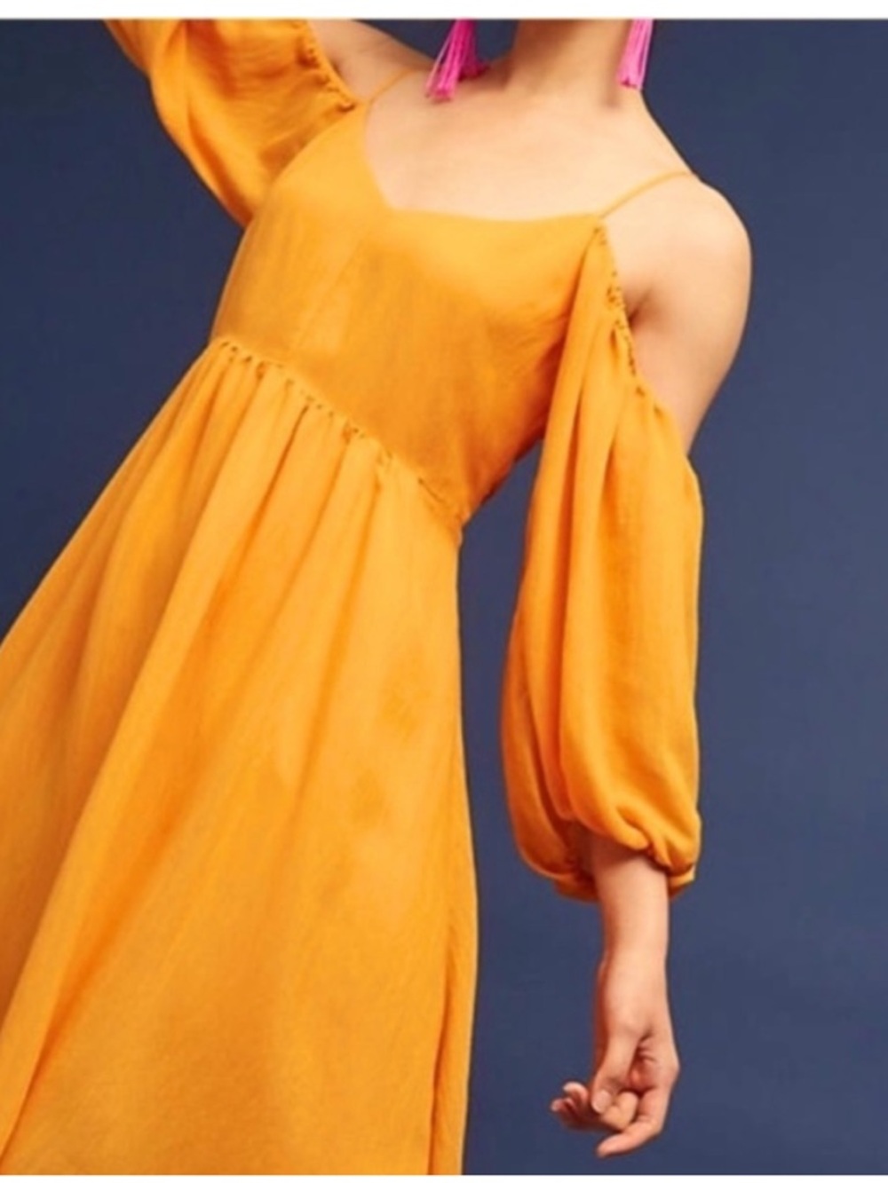 Anthropologie Moulinette Soeurs Vibrant Orange Puff Sleeve Dress